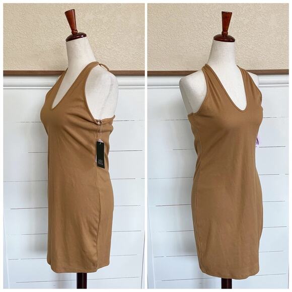 Wild Fable Halter Ribbed Bodycon Dress Cognac Brown SZ L NWT - Picture 4 of 5